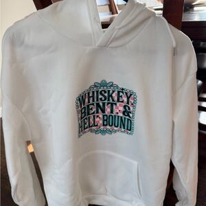 White Graphic Hoodie — "Whiskey Bent & Hell Bound"